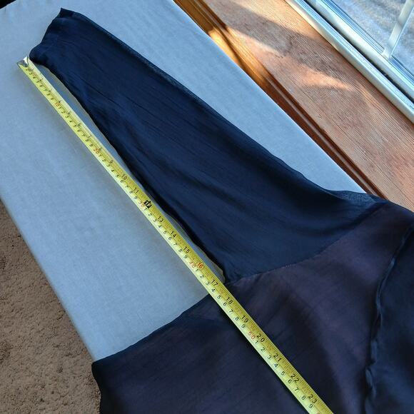 Vintage 1990s Phool Ruffle Collar Blouse M sheer black button up orange lining - Picture 12 of 15